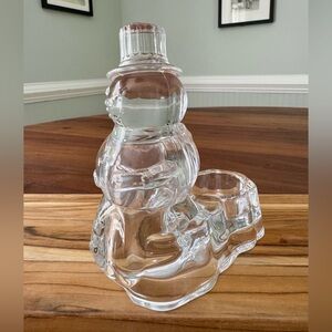 Vintage DePlomb Crystal Snowman Votive Candle Holder 1980s Christmas Winter